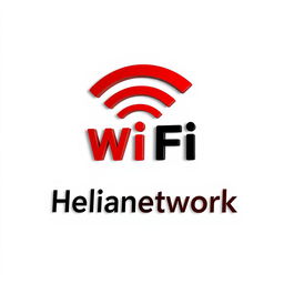 A Wifi logo prominently displayed next to the text 'Helianetwork', both designed using a striking combination of red and black colors