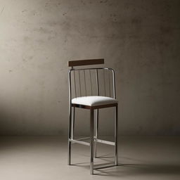 A classic, polished oak bar stool with a circular cushioned seat and sleek steel foot rest.