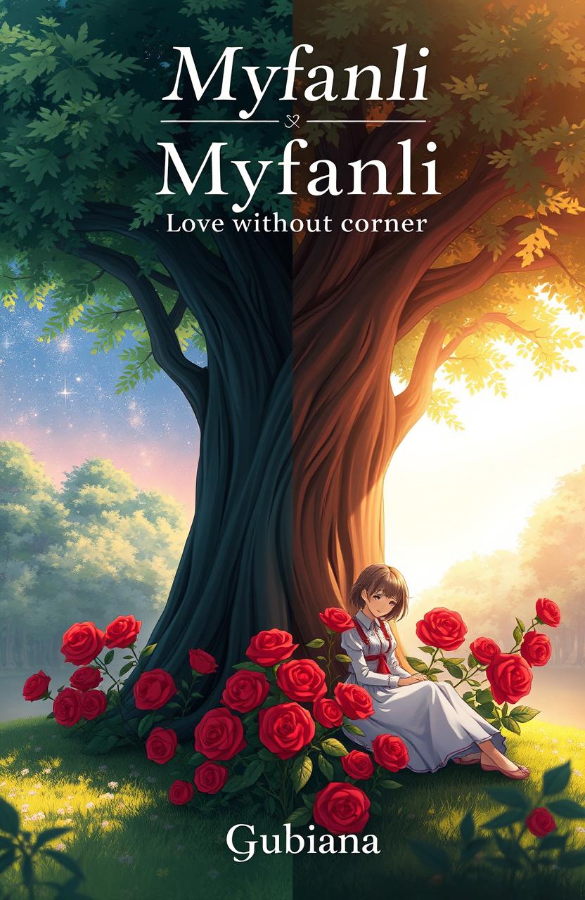 A semi-realistic anime style cover illustration featuring a large, majestic tree at the center