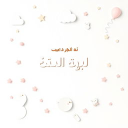A beautiful and joyful greeting card design celebrating the arrival of a newborn baby, featuring soft pastel colors like light blue and pink