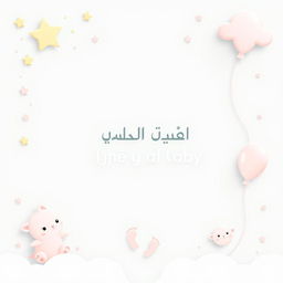 A beautiful and joyful greeting card design celebrating the arrival of a newborn baby, featuring soft pastel colors like light blue and pink