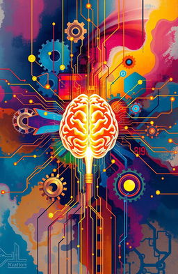 An abstract representation of artificial intelligence, showcasing the blend of algorithms and neural networks with vibrant colors and dynamic patterns