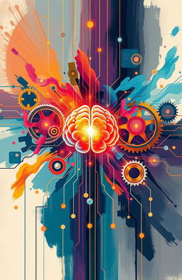An abstract representation of artificial intelligence, showcasing the blend of algorithms and neural networks with vibrant colors and dynamic patterns