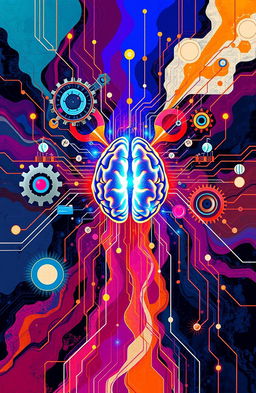 An abstract representation of artificial intelligence, showcasing the blend of algorithms and neural networks with vibrant colors and dynamic patterns