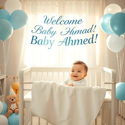 A beautiful and celebratory image featuring a baby boy named Ahmed Nasr