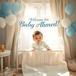 A beautiful and celebratory image featuring a baby boy named Ahmed Nasr