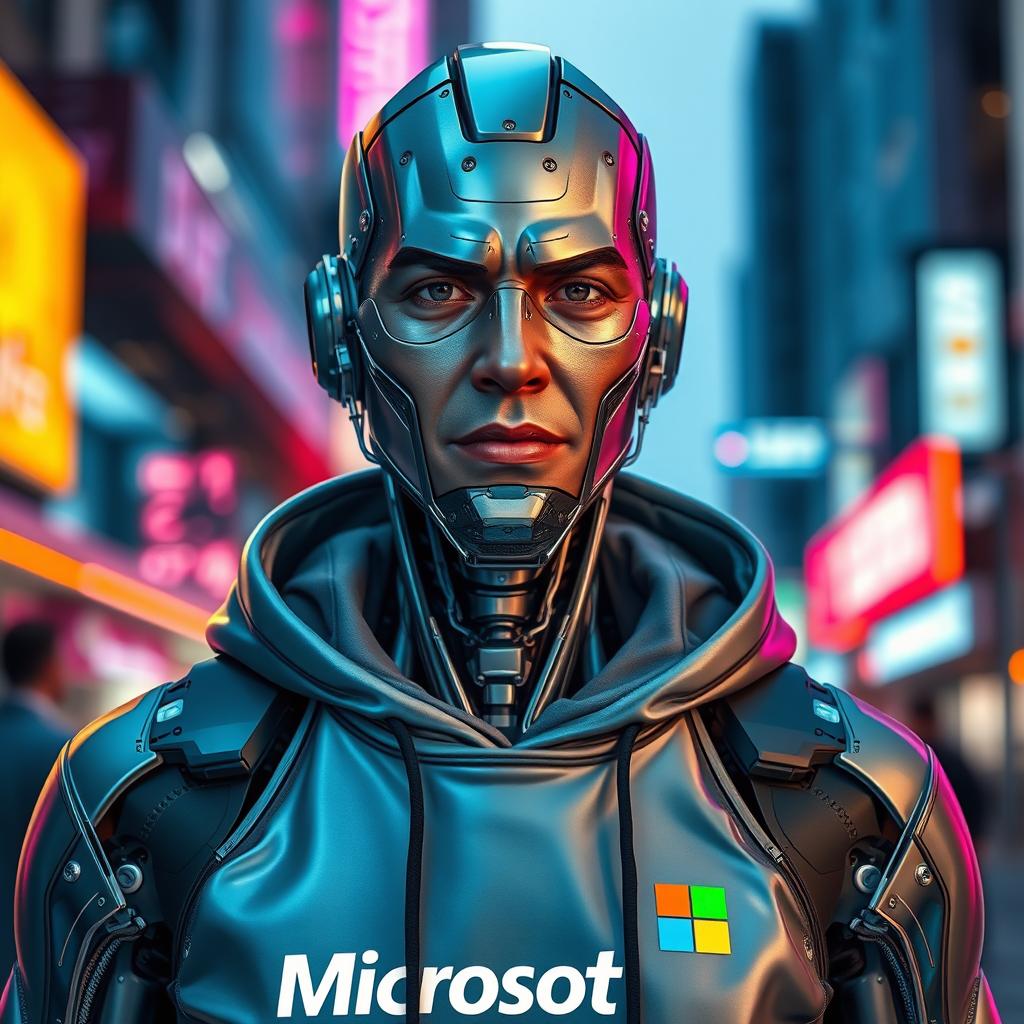 A futuristic cyborg resembling George Floyd, featuring sleek metallic skin integrated with advanced technology