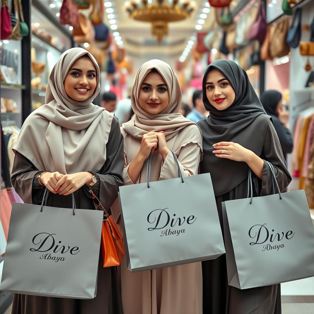 A group of fashionable rich Arab girls shopping in a vibrant market