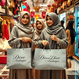 A group of fashionable rich Arab girls shopping in a vibrant market
