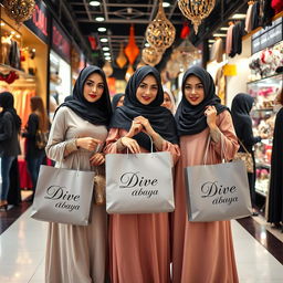 A group of fashionable rich Arab girls shopping in a vibrant market
