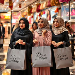 A group of fashionable rich Arab girls shopping in a vibrant market