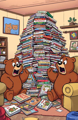 A humorous, exaggerated cartoon scene featuring anthropomorphic bear characters reminiscent of the Berenstain Bears