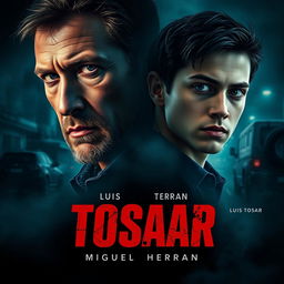 A dramatic movie poster featuring the prominent faces of Luis Tosar and Miguel Herran