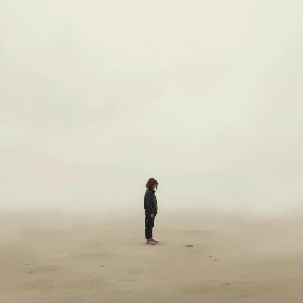 A person standing alone in a vast, empty space, embodying a sense of melancholy and solitude