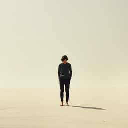 A person standing alone in a vast, empty space, embodying a sense of melancholy and solitude