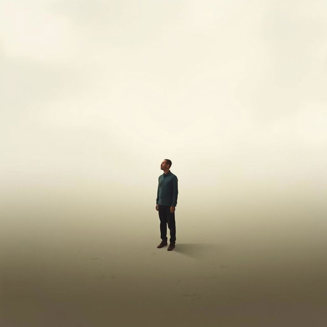 A person standing alone in a vast, empty space, embodying a sense of melancholy and solitude