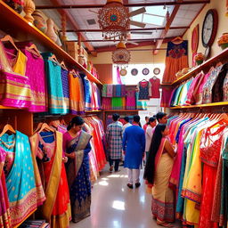 A vibrant and colorful clothing store merchandising traditional Sastri clothes