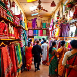 A vibrant and colorful clothing store merchandising traditional Sastri clothes