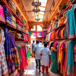 A vibrant and colorful clothing store merchandising traditional Sastri clothes