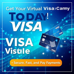 A vibrant and eye-catching promotional cover for virtual Visa cards from Baybit and Rodotpay, featuring a sleek design that includes the iconic Visa logo prominently displayed