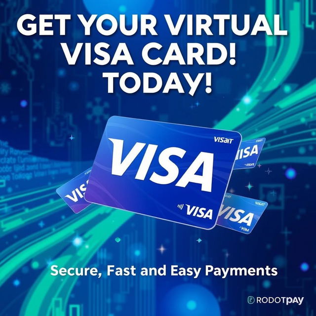 A vibrant and eye-catching promotional cover for virtual Visa cards from Baybit and Rodotpay, featuring a sleek design that includes the iconic Visa logo prominently displayed