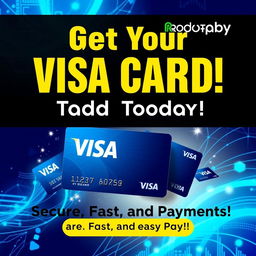 A vibrant and eye-catching promotional cover for virtual Visa cards from Baybit and Rodotpay, featuring a sleek design that includes the iconic Visa logo prominently displayed