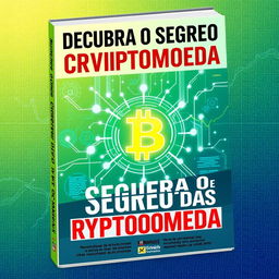 An eye-catching e-book cover about cryptocurrency titled "Descubra o Segredo das Criptomoedas" in bold, modern typography