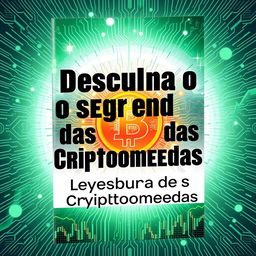 An eye-catching e-book cover about cryptocurrency titled "Descubra o Segredo das Criptomoedas" in bold, modern typography