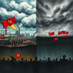 A thought-provoking artwork depicting the consequences of creating the Russian Soviet Federative Socialist Republic (RSFSR) and the ideologies of the Soviet Union
