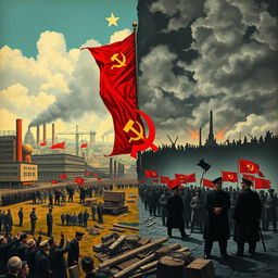 A thought-provoking artwork depicting the consequences of creating the Russian Soviet Federative Socialist Republic (RSFSR) and the ideologies of the Soviet Union