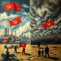 A thought-provoking artwork depicting the consequences of creating the Russian Soviet Federative Socialist Republic (RSFSR) and the ideologies of the Soviet Union