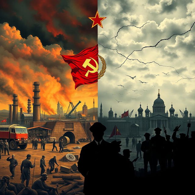 A thought-provoking artwork depicting the consequences of creating the Russian Soviet Federative Socialist Republic (RSFSR) and the ideologies of the Soviet Union