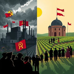 A thought-provoking illustration depicting the consequences of the establishment of the RSSM (Republica Sovietică Socialistă Moldovenească) alongside the ideologies of the USSR