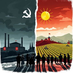 A thought-provoking illustration depicting the consequences of the establishment of the RSSM (Republica Sovietică Socialistă Moldovenească) alongside the ideologies of the USSR