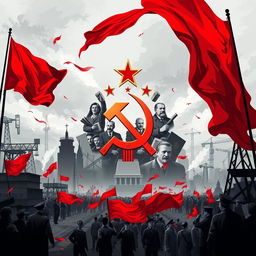 A conceptual illustration representing the consequences of the establishment of the RSFSR (Russian Soviet Federative Socialist Republic) and the ideologies of the USSR