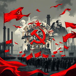 A conceptual illustration representing the consequences of the establishment of the RSFSR (Russian Soviet Federative Socialist Republic) and the ideologies of the USSR