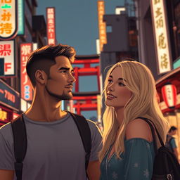 A poignant scene illustrating a man who embarks on a transformative training journey through Japan, where he meets Kariin Tiitar, a captivating, blonde woman from Estonia