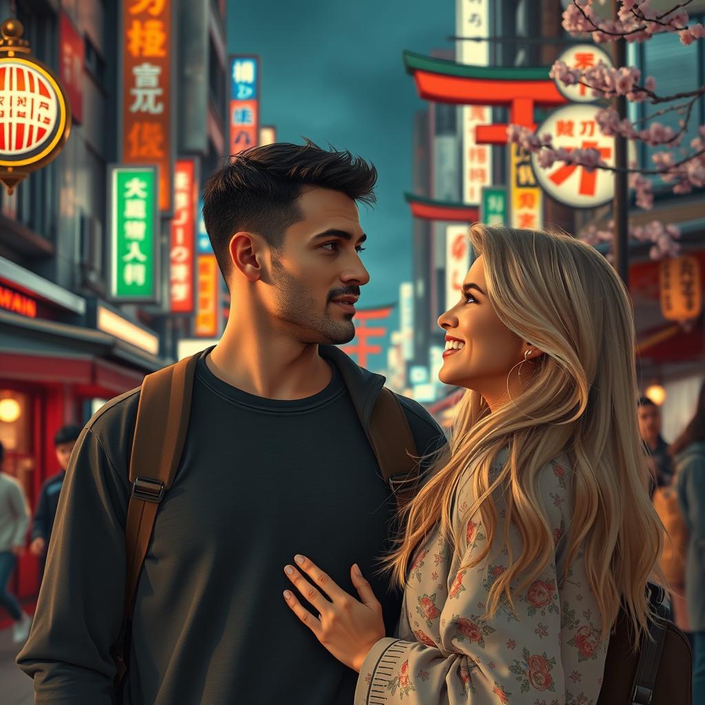 A poignant scene illustrating a man who embarks on a transformative training journey through Japan, where he meets Kariin Tiitar, a captivating, blonde woman from Estonia