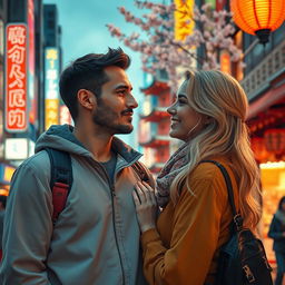 A poignant scene illustrating a man who embarks on a transformative training journey through Japan, where he meets Kariin Tiitar, a captivating, blonde woman from Estonia