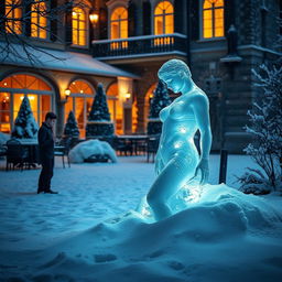 A captivating winter scene set in the picturesque garden of Chateau du Lac Genval, near the Bosque de Soignes in Brussels