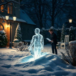 A captivating winter scene set in the picturesque garden of Chateau du Lac Genval, near the Bosque de Soignes in Brussels