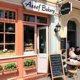 A beautiful bakery named 'Assef Bakery' with an inviting exterior