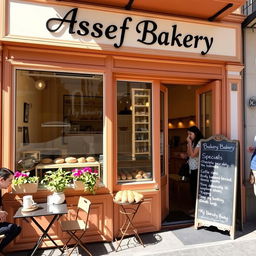 A beautiful bakery named 'Assef Bakery' with an inviting exterior