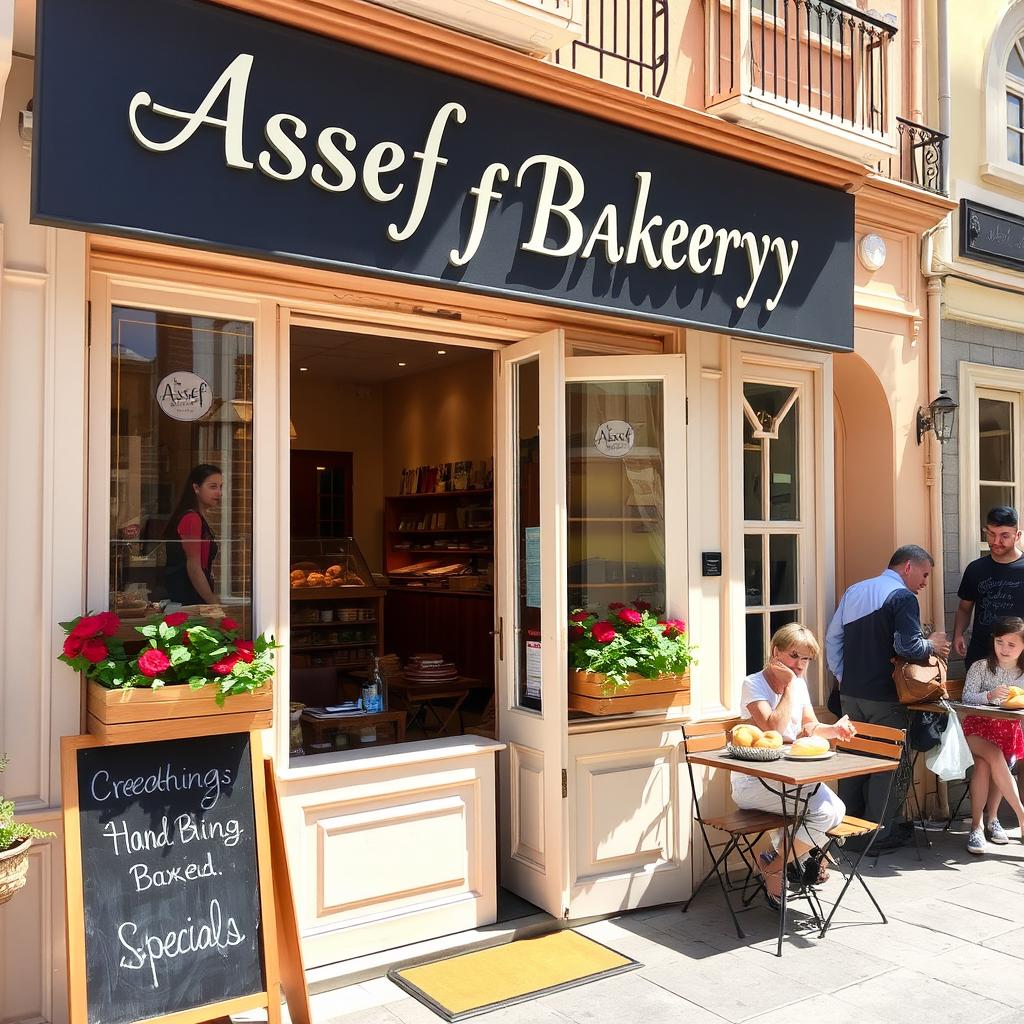 A beautiful bakery named 'Assef Bakery' with an inviting exterior