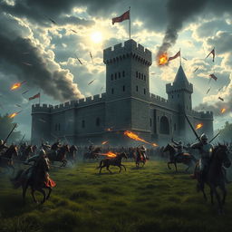 A high-resolution wallpaper depicting a dramatic castle under attack during a fierce battle