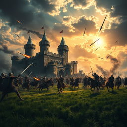 A high-resolution wallpaper depicting a dramatic castle under attack during a fierce battle