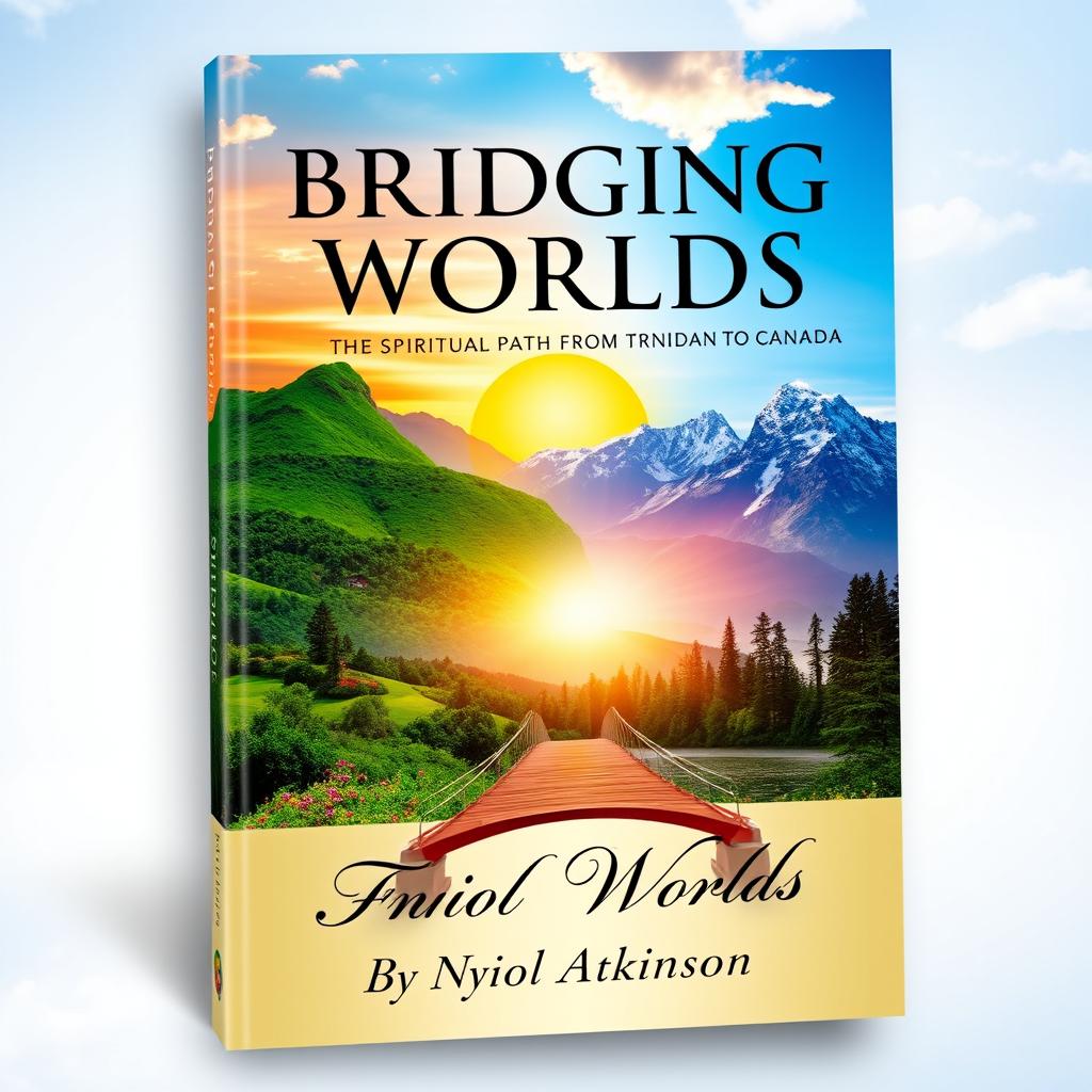 A captivating book cover design titled 'Bridging Worlds: The Spiritual Path from Trinidad to Canada