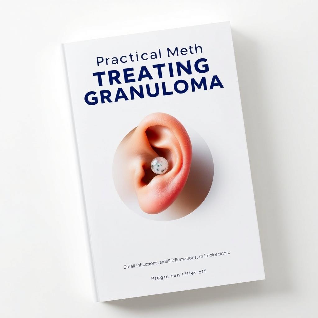 A book cover design featuring a clean and modern aesthetic, focusing on health and treatment of granulomas, small inflammations in piercings
