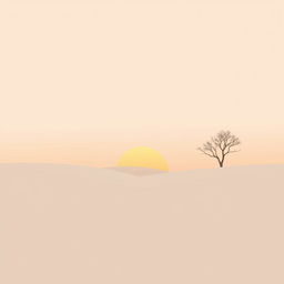 A minimalist design showcasing a serene landscape, featuring a vast expanse of soft pastel colors in the sky during sunset, with simple silhouettes of rolling hills in the foreground