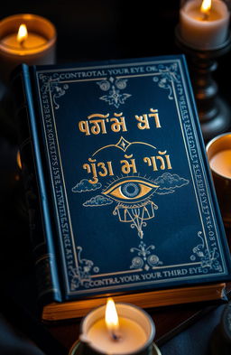 A mysterious book titled 'تحكم بعينك الثالثة' (Control Your Third Eye) featuring an intricately designed cover with mystical symbols and patterns